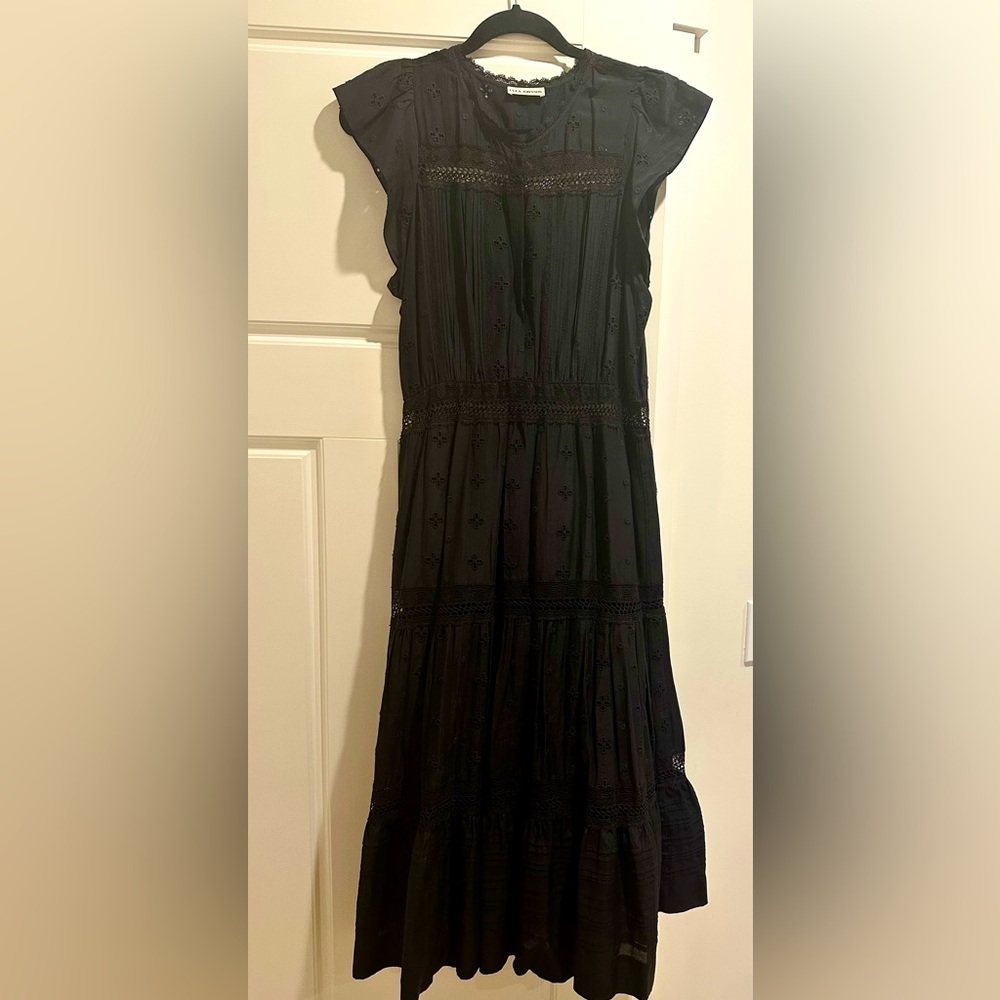 Ulla Johnson Black Cotton Eyelet Midi Dress- Early Design!